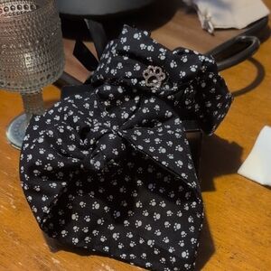 Black Patterned Pawprint Headband And Dog Bandana  Accessory For Your Pup Size S